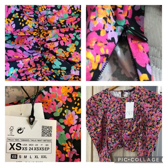 Zara Puff Sleeve Floral Long Sleeve Blouse - Picture 6 of 6